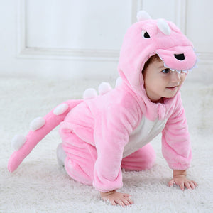 Toddler Infant Dinosaur Costume Flannel Hooded Onesie Soft Animal Romper Outfits Fancy Jumpsuit