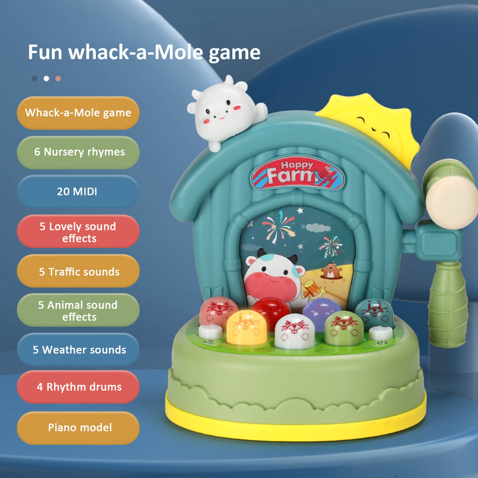 Toddlers Kids Whack A Mole Game Toy With Light Music Sound for Boys Girls STEM Education