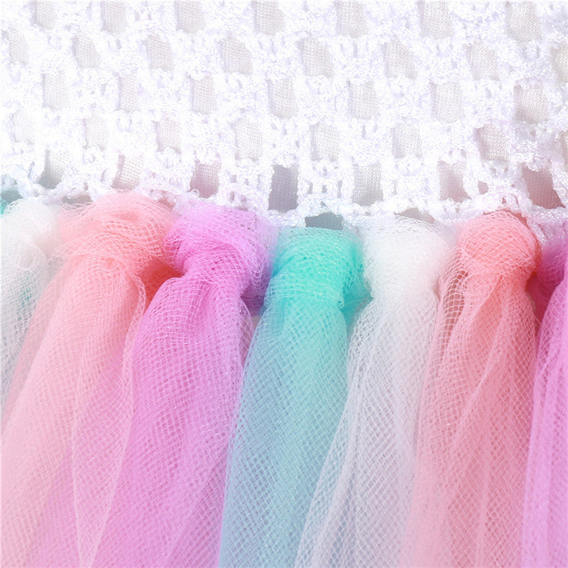 Girls Sweet Flower Princess Gradient Lace Bow Tutu Rainbow Dress Party Wedding Gown  Dress