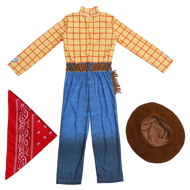 Cowboy Costume Halloween Dress Up Jumpsuit Hat Full Set for Age 3-14