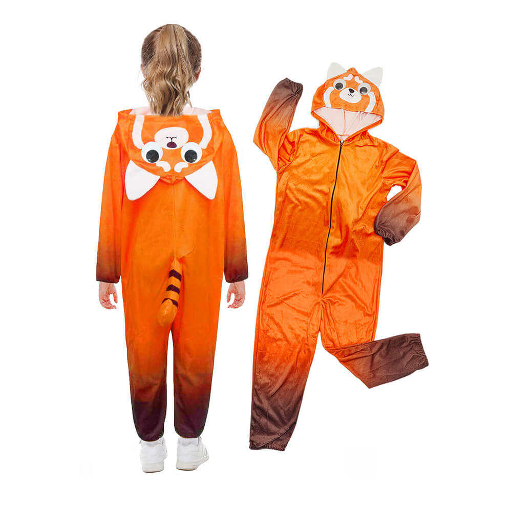 Kids Turning Red Mei Cosplay Costume Meilin Jumpsuit Halloween Red Panda Onesie for Boys and Girls