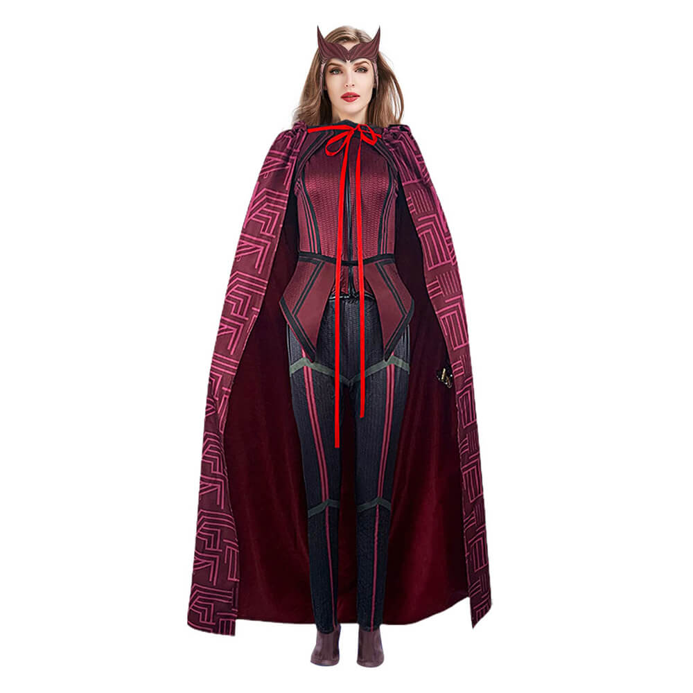 Maximoff Cosplay Costume Red Witch Halloween Carnival Outfit with Cloak and Headwear