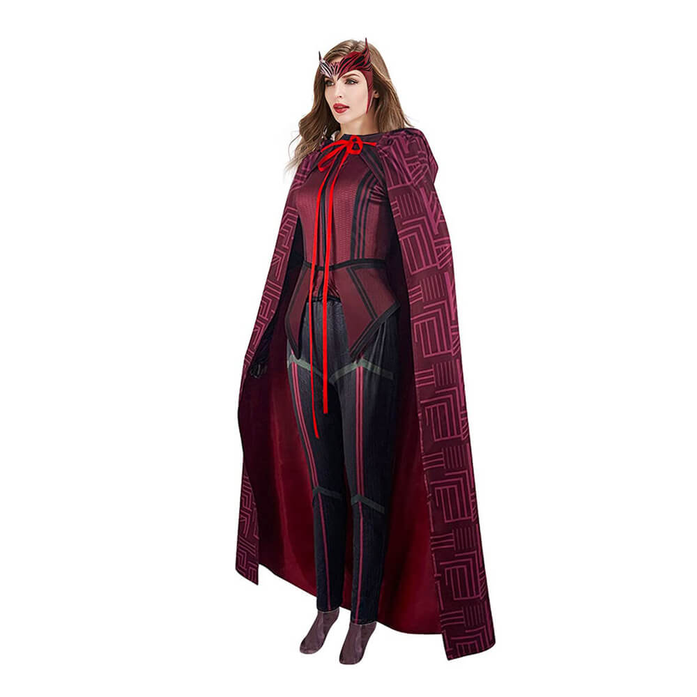 Maximoff Cosplay Costume Red Witch Halloween Carnival Outfit with Cloak and Headwear