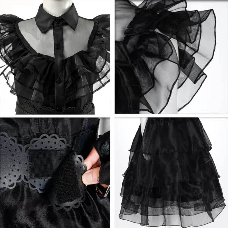 Wednesday Addams Dress Wednesday Costume Black Gothic Tulle Addams Cosplay Party Dress