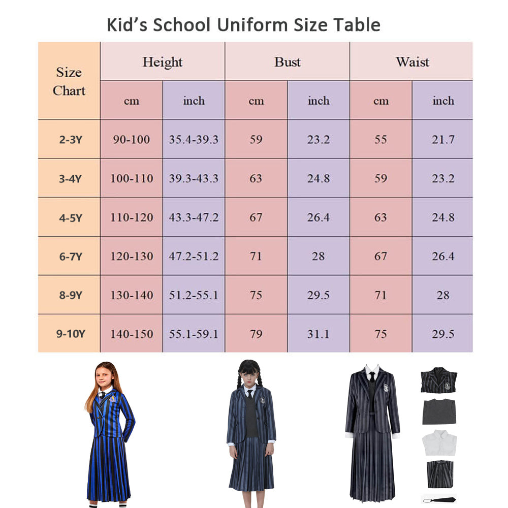 Wednesday Addams School Uniform Nevermore School Dress 5pcs Suit Wednesday Addams Costume for Kids Adult