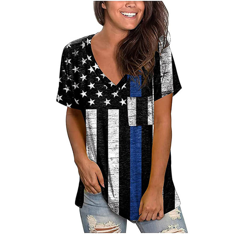 Adult Independence Day T-shirt Classic V Neck Tee Short Sleeve Fashion Tops for Women
