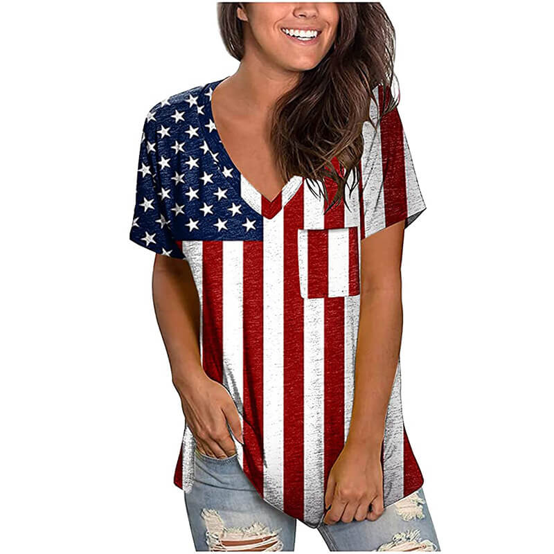 Women American Flag Shirt Classic 4th of July Tee Ladies Independent Day Outfits for Parade