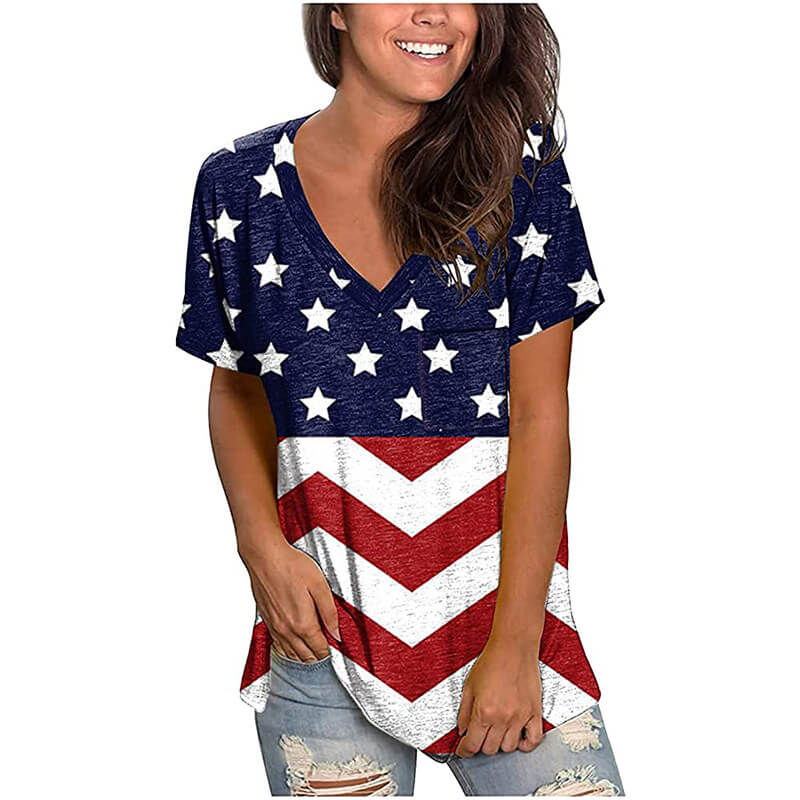 Women American Flag Shirt Classic 4th of July Tee Ladies Independent Day Outfits for Parade