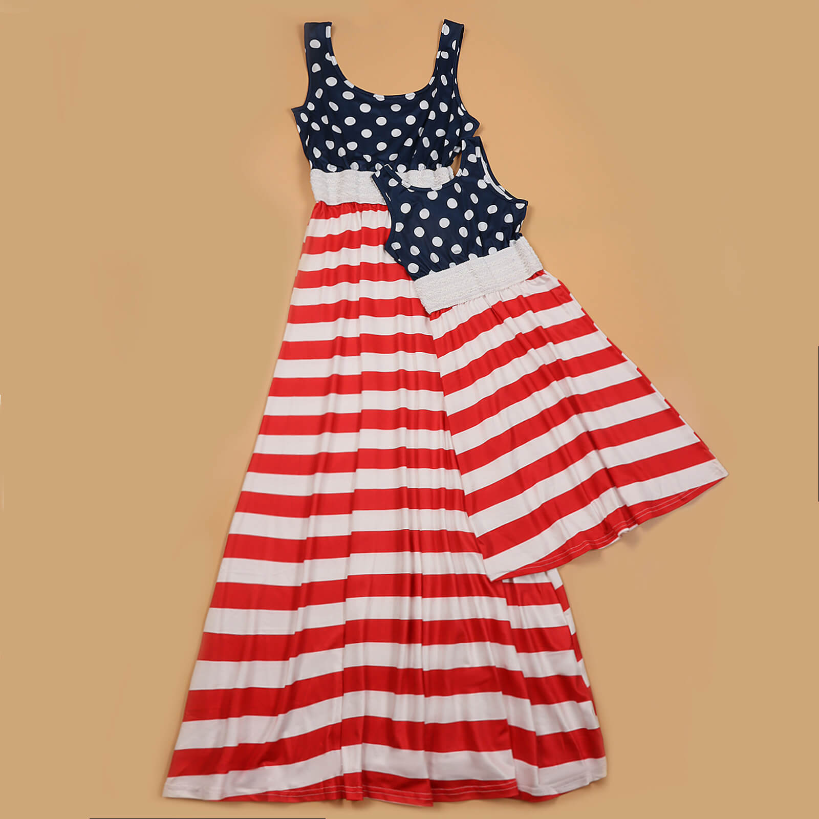 Mommy and Me Independent Day Dress Sleeveless American Flag Striped Dress for Mom Daughter
