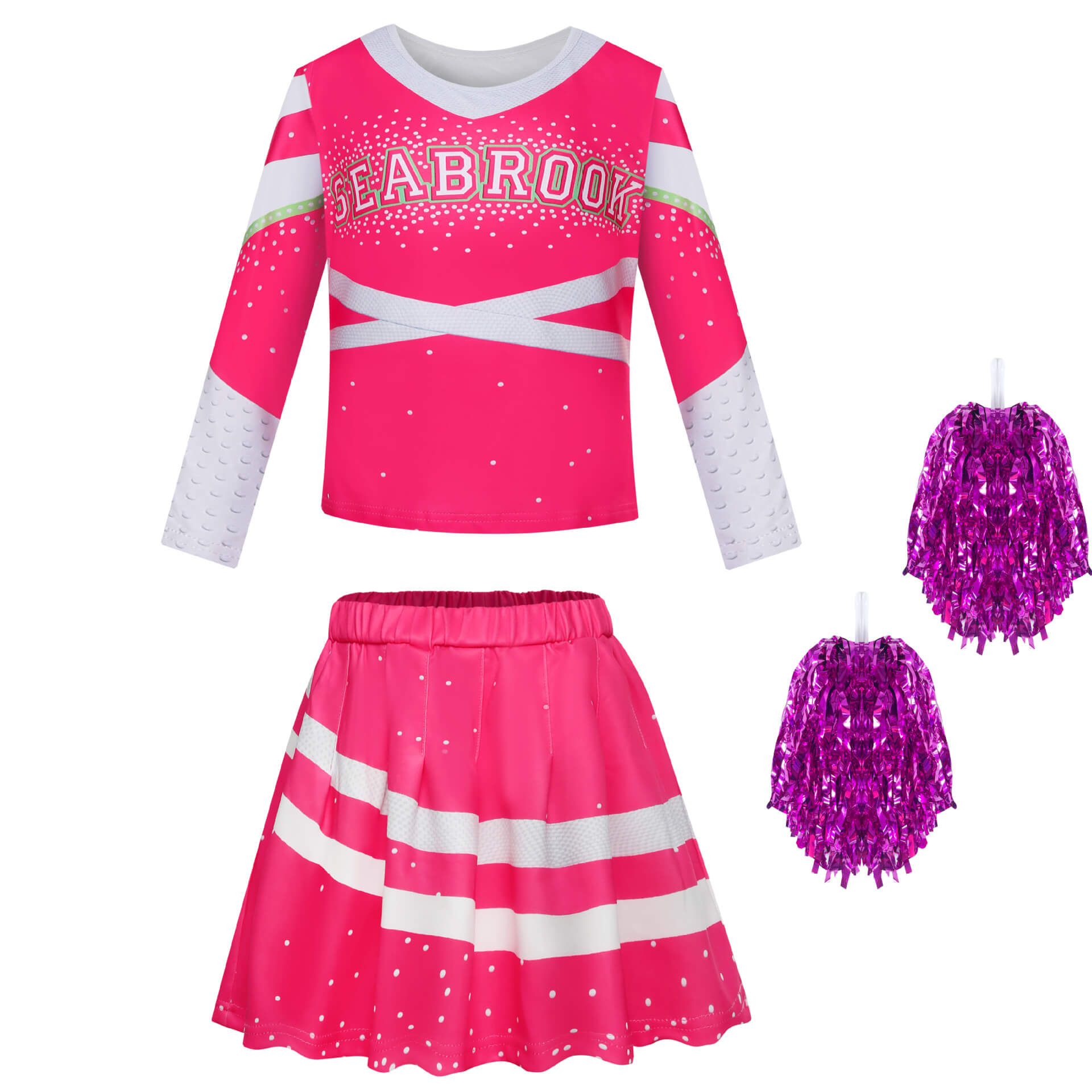 Zombies Cheerleader Costumes Cosplay Dress Up Outfit Sweatshirt Skirt and Pom Poms